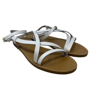 J.Crew Flat Strappy Sandals Womens Sz 9.5 Ivory Vachetta Leather Ankle Strap NEW